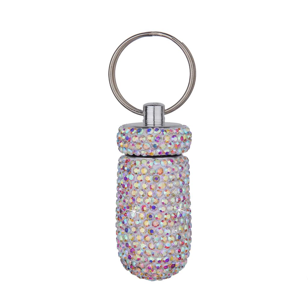 Bling Pill Container Portable Pill Bottle Case Waterproof Travel Medicine Box Crystal Mini Pill Holder Storage With Keychain
