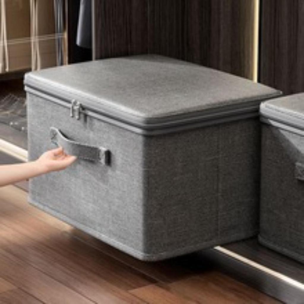 Large Foldable Storage Box In Modern Grey with Lid and Handles
