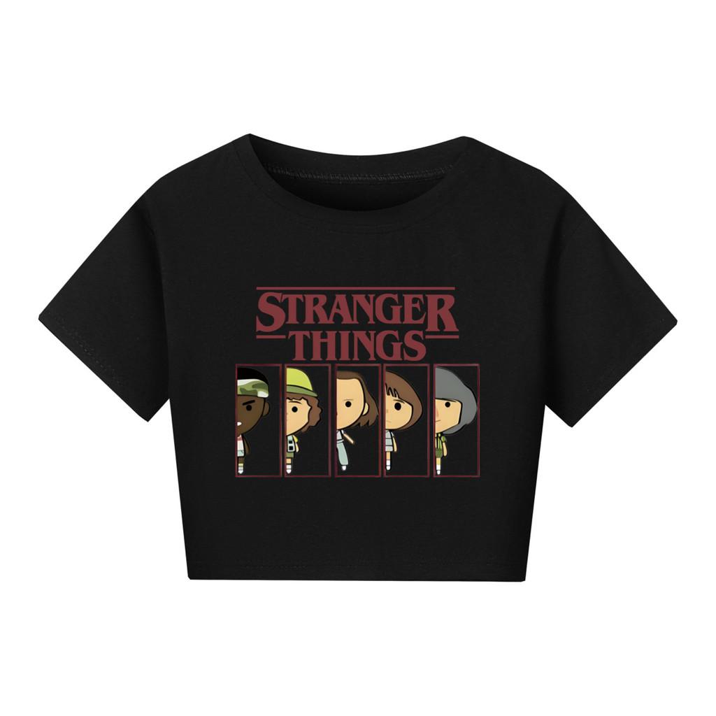 5248 Kids Girls Stranger Print Short Sleeves Short Styles Cotton T-Shirt
