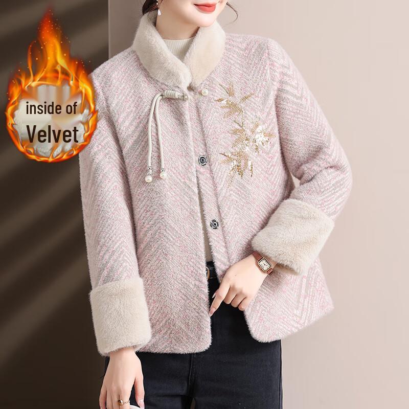 

XUEXI Women s Embroidered Faux Mink Velvet Winter Coat 4XL