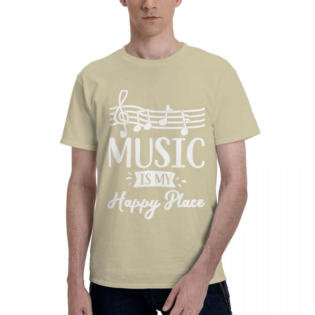 Music Is My Happy Place 100 Cotton Casual Breathable Confortable Vintage Designer Clothes Men Funny Shirt
