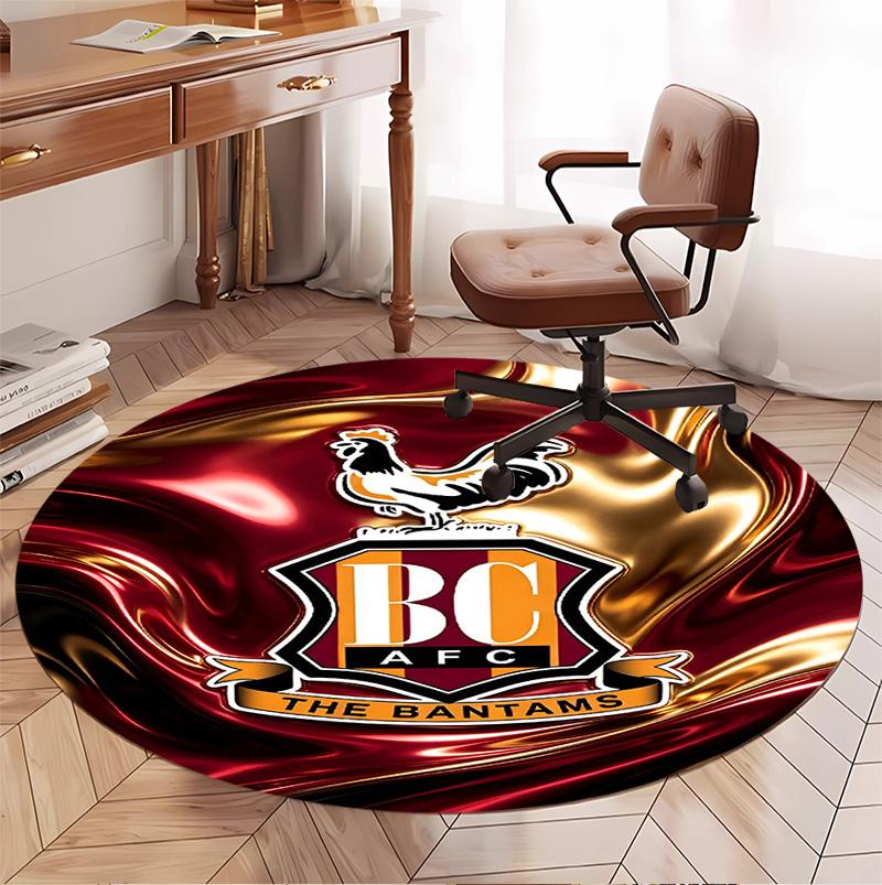 Bradford City AFC Pattern Round Rug, Indoor/Outdoor Mat, for Picnic, Gameroom, Bedroom, Office, Living Room, Home Decor Carpet, Birthday Gift