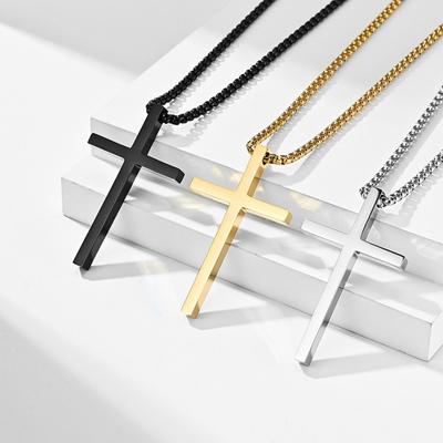 Simple Titanium Steel Cross Necklace Smooth Niche Personality Men and Women Wear Stainless Steel Sweater Chain