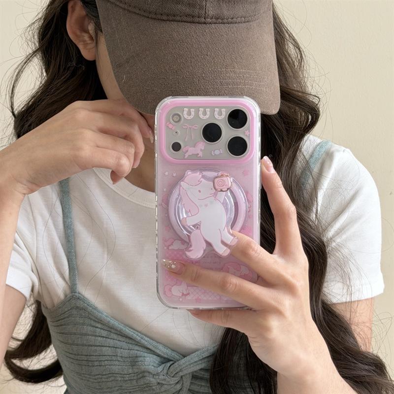 Magnetic Horse Bracket - Pink Camera Compatible with iPhone 17/16 Pro Max/15/14 Trendy Case