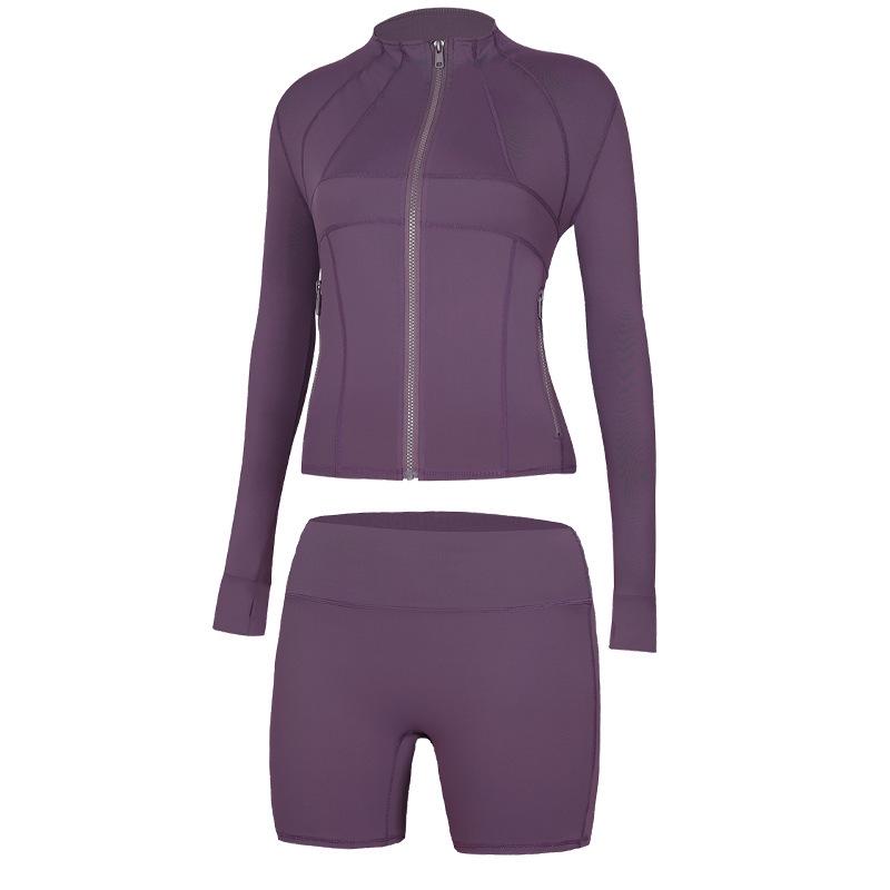 Women's High-Waist Yoga Set: Stand-Up Collar, Tummy Control, Zip, Long-Sleeve for Running & Fitness