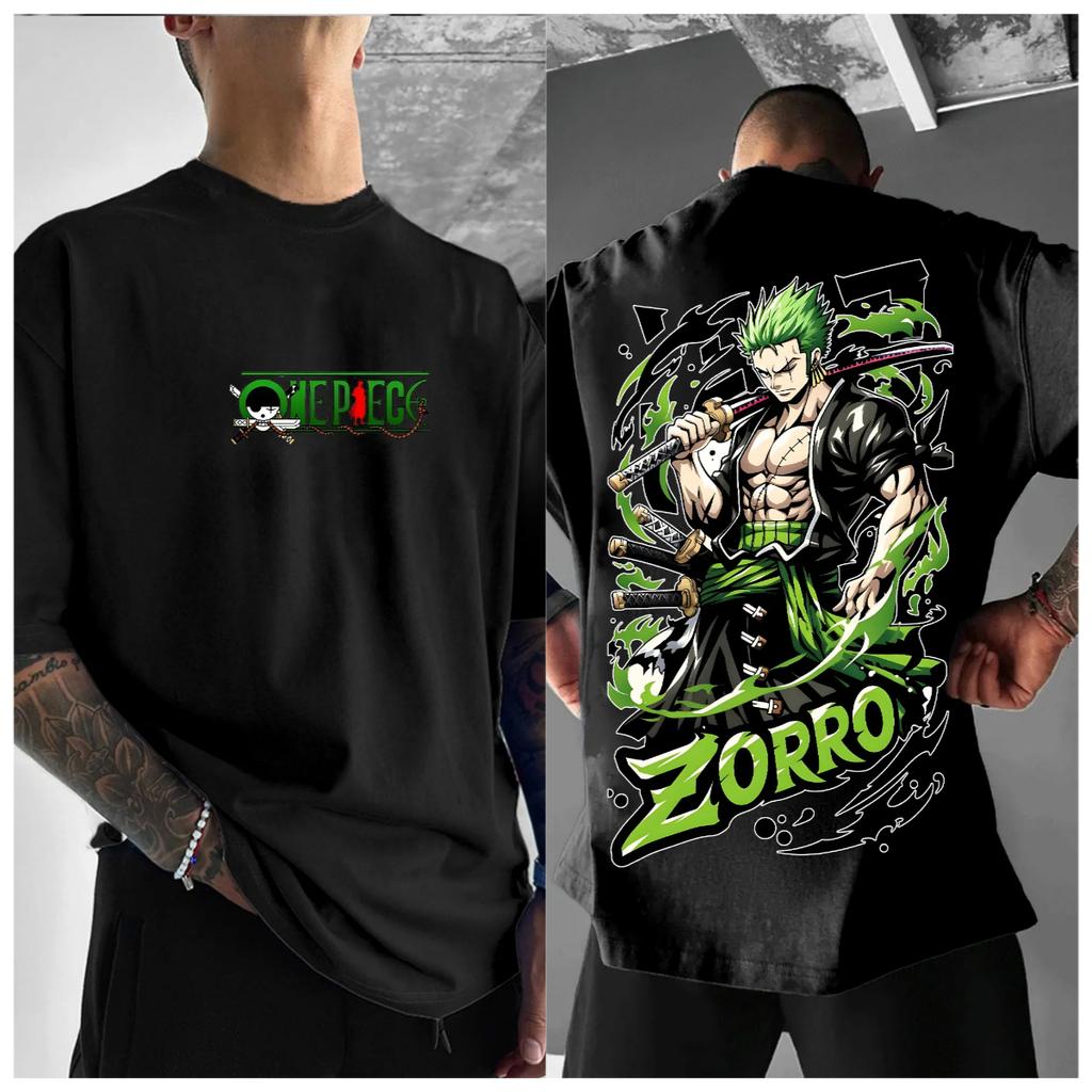 ONE PIECE Merchandise Artikel Zoro Übergröße Druck Herren Streetwear T-Shirt Sommer Lässig Baumwolle Atmungsaktiv Lässige Oberteile