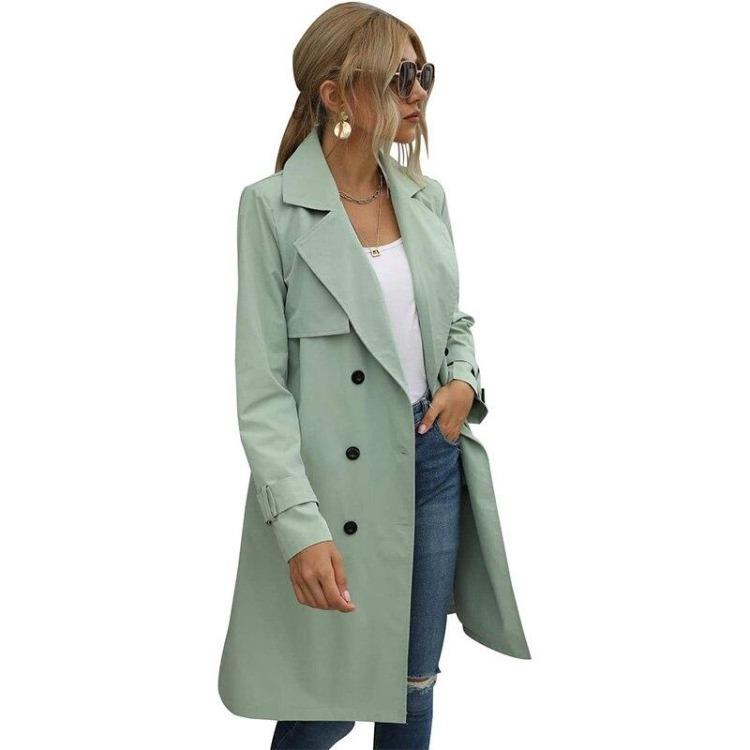 Korean Style Women's Trench Coat Double Breasted Long Duster Coat with Belt Winter Windbreaker for Ladies