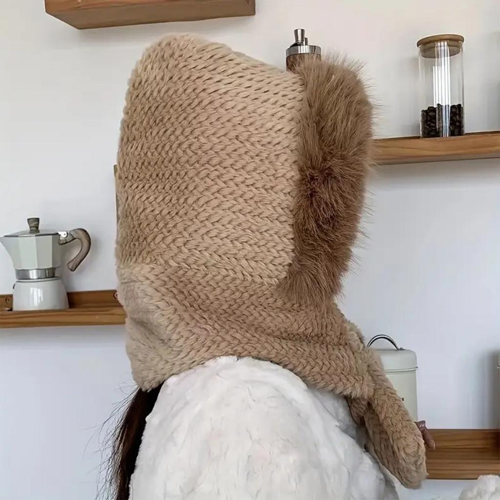 Women's Scarf One-piece Hooded Cute Cycling Thick Warm Plush Hat