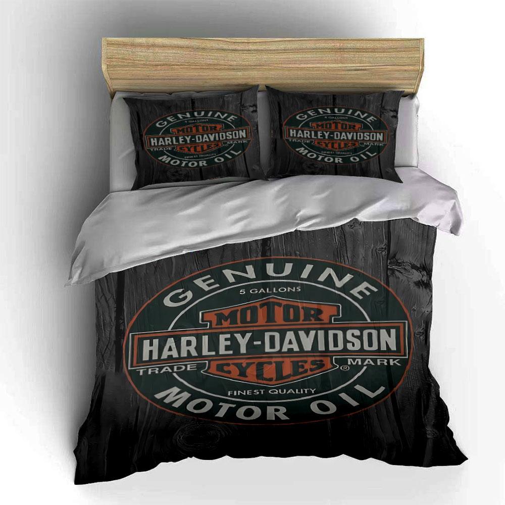 Harley-Davidson Motor Oil Design Set Copripiumino Biancheria da Letto Copripiumino Federe (1 * Copripiumino 2 * Federe, senza piumino)