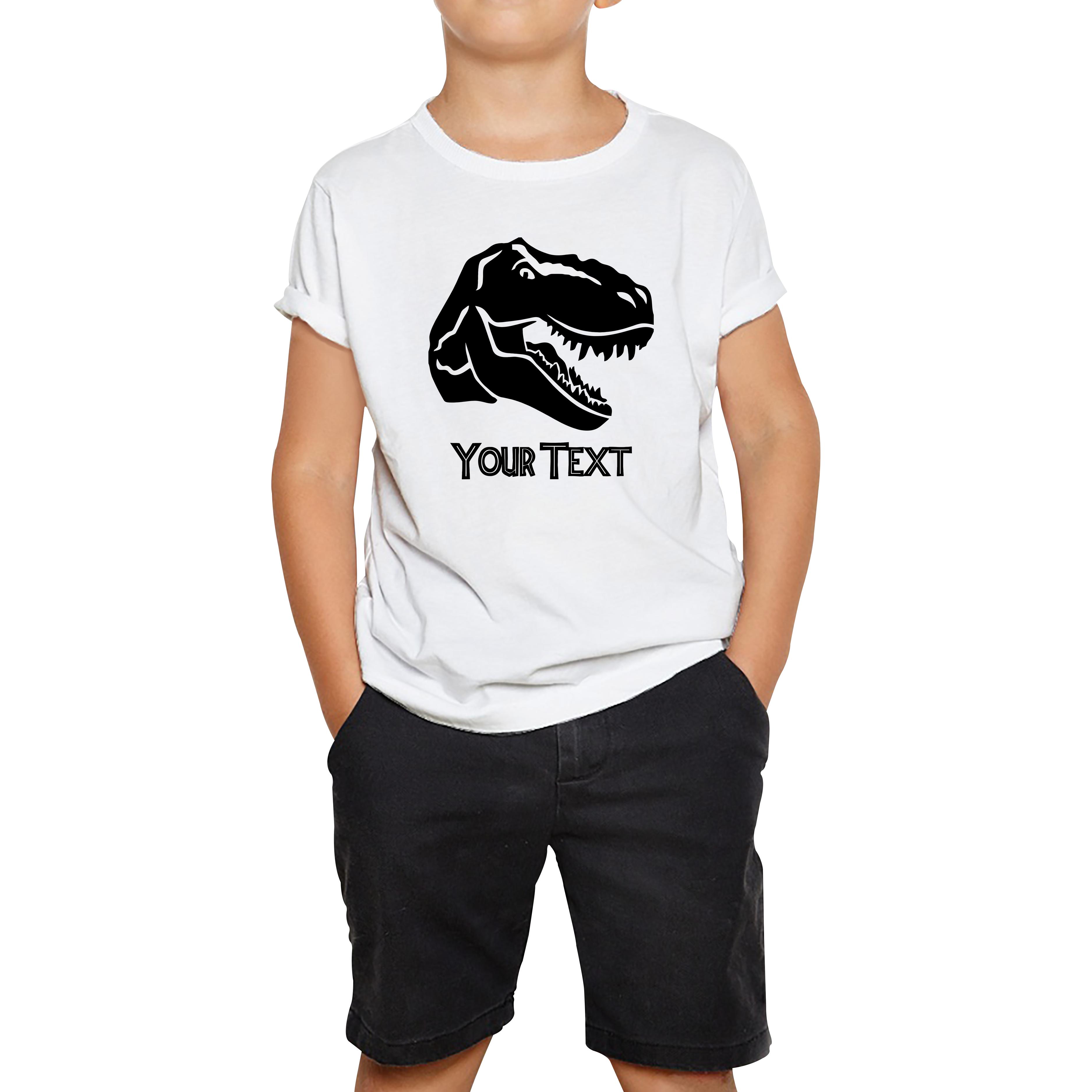 Personalised Dinosaur T-Rex Roaring Face Your Text Tyrannosaurus Rex Dino Kids Tee 130