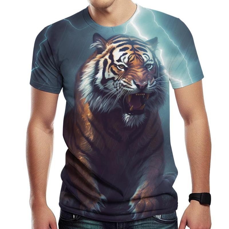 Men's 3D Printed T-Shirt Animal Pattern Printing Short Sleeve O-Neck Pullover Casual Top