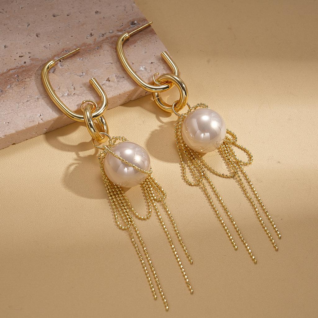 European and American tassel long pearl earrings light luxury high-end stud earrings temperament cold wind trend retro earrings