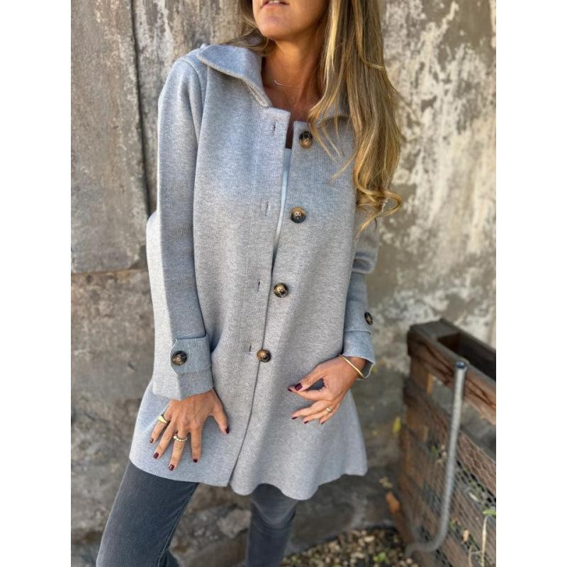 2025 autumn and winter new women's clothing solid color lapel with pocket cardigan single-breasted medium and long coat