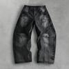 American Retro Washed Design Scimitar Jeans Men's High Sense of Black and Gray Gradual Change Loose Denim Trousers