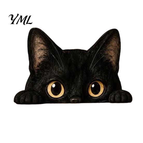 Cute Cat Theme Room Decor Shelf Sitter Ornament, Wooden Peeking Kitten Figurine, Desk 2D Flat Decorative Statue for Desktops And Bookshelves
