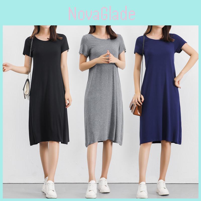 Plus Size Women's Summer Modal Short Sleeve Long T-shirt Casual Dress For Effortless Style