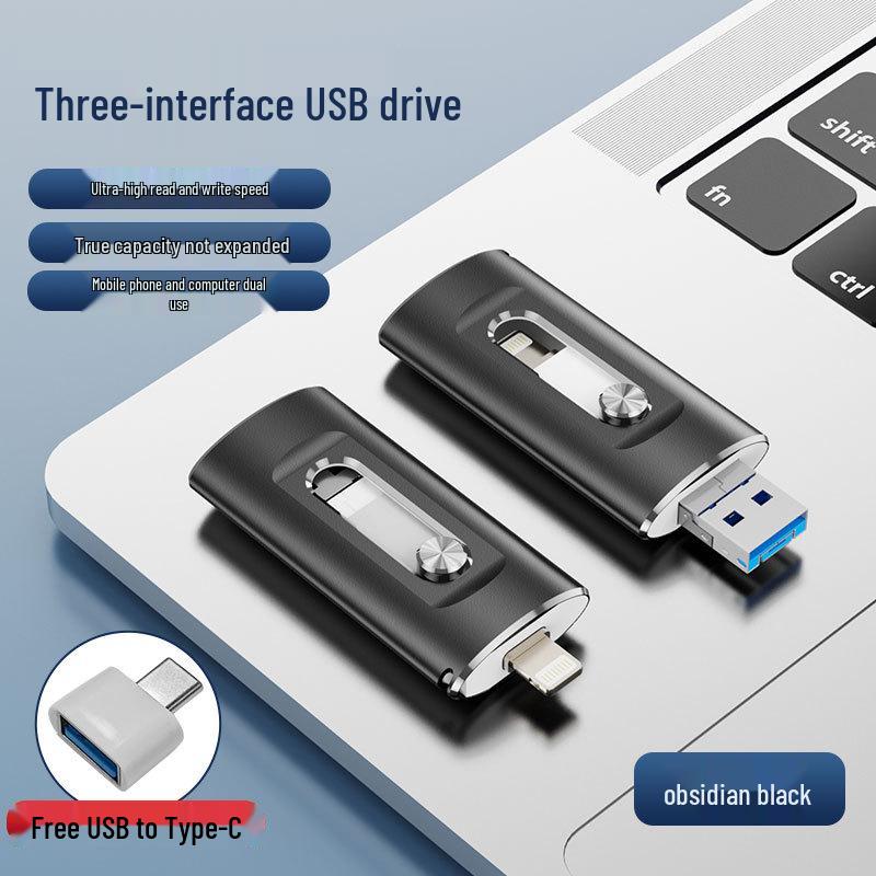 

USB-флеш-накопитель «Четыре в одном»: Большая емкость, совместим с компьютерами, устройствами Android и Apple. 16GB чёрный