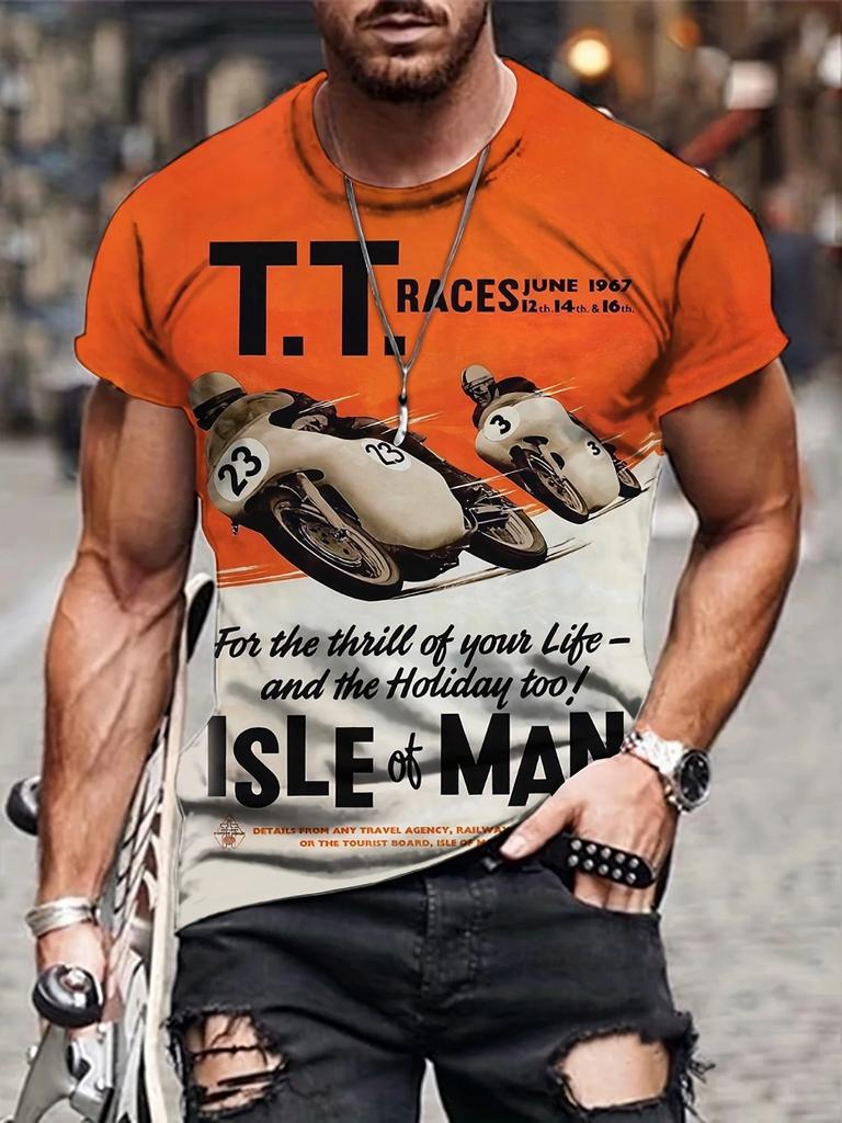 2024 T-Shirt For Men's Motorcycle Printed 3D Tshirts Summer Oversized T-Shirt Men's Short Sleeve Tops Men's Clothing Streetwear