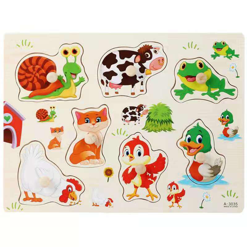 Wooden 3D Educational Grasping Board & Puzzle for Children: Animal & Fruit Theme Cognitive Toy