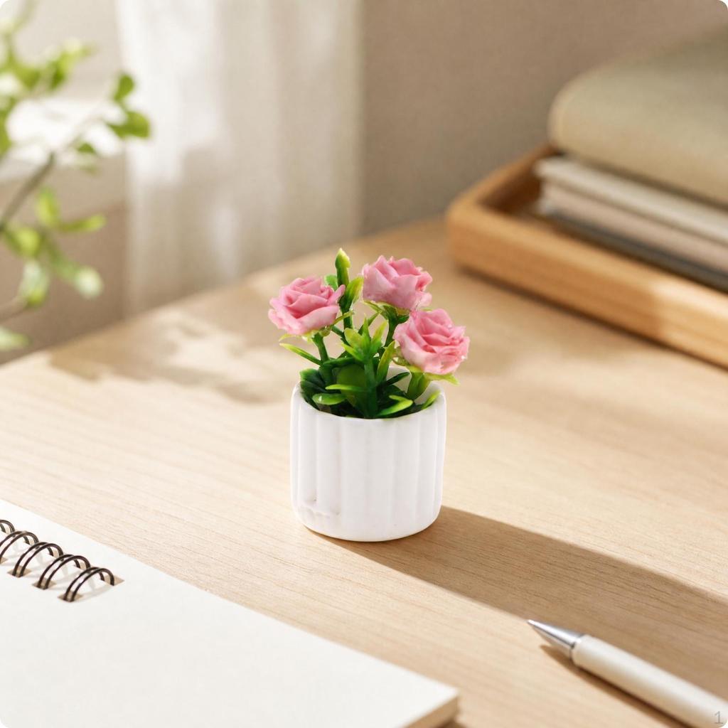 Miniature Artificial Rose Potted Plant Lightweight for Desktop Displays