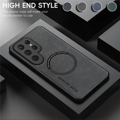Magnetic Leather Phone Case For Samsung S24 S25 Ultra S23 FE S22 S21 S20 5G Note 20 Ultra 10 Plus Wireless Charging Cover