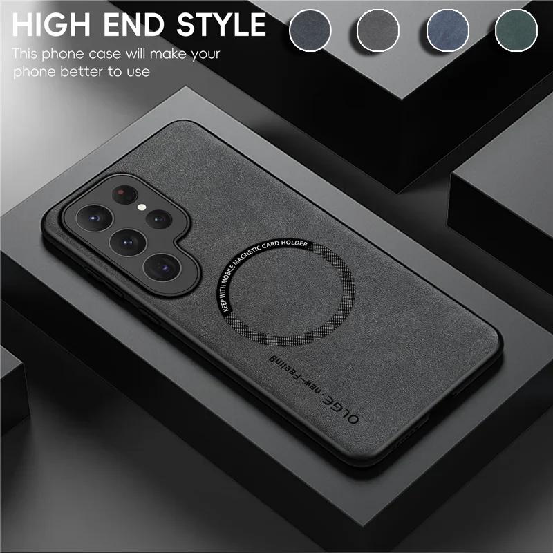 Magnetic Leather Phone Case For Samsung S24 S25 Ultra S23 FE S22 S21 S20 5G Note 20 Ultra 10 Plus Wireless Charging Cover