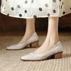 Fashion 2025 New Fashion Hollow Out Women Pumps Pointed Toe Summer Shoes Chunky Heels Genuine Leather Shoes for Women Zapatos De Mujer