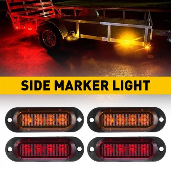 

4pcs Amber Red & Marker 4-LED Clearance Side Lights RV Lamp Truck Fit Trailer