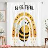 2pcs 2D Flat Printing Window Curtains Cute Bee Rainbow Gratitude Polyester Without Electricity Holiday Decorations Perfect for