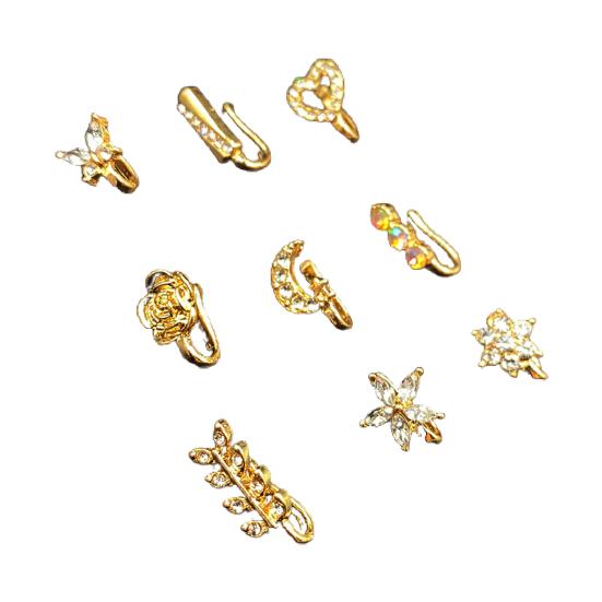 9Pcs Ear Bone Studs Flower Shape Rhinestone Jewelry Moon Non Pierced