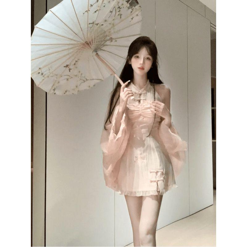 

Syj Slightly Oversized Girls New Chinese Style Buckle Sleeveless Dress Women s Sweet Waist Trimming Skirt Outfit Cardigan(In Stock) XL
