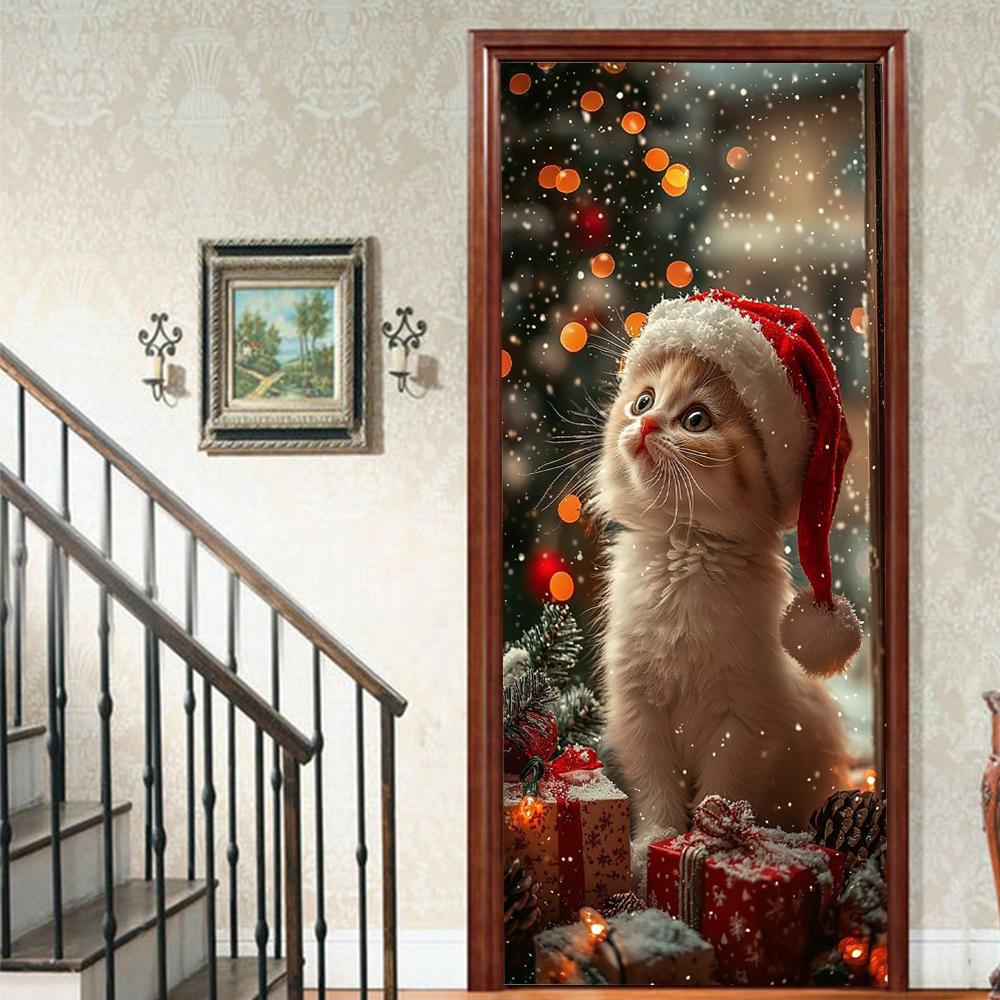 Christmas Tree PVC Self-Adhesive Waterproof Door Sticker Modern Simulation Door Mural Wallpaper Living Room Study Home Decor Art Door Poster