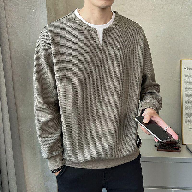 Men's Casual Fake Two-Piece Hoodie with Vertical Stripes - Autumn/Winter Loose Fit