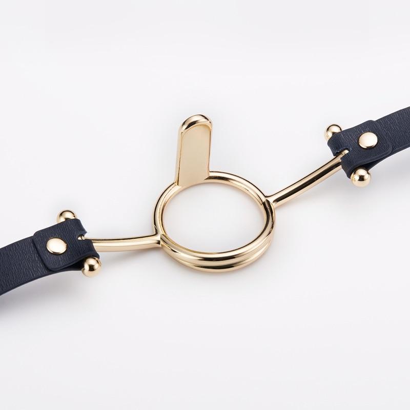 Leather Metal O'ring Tongue Depressor Deep Throat Training Gag  Gags
