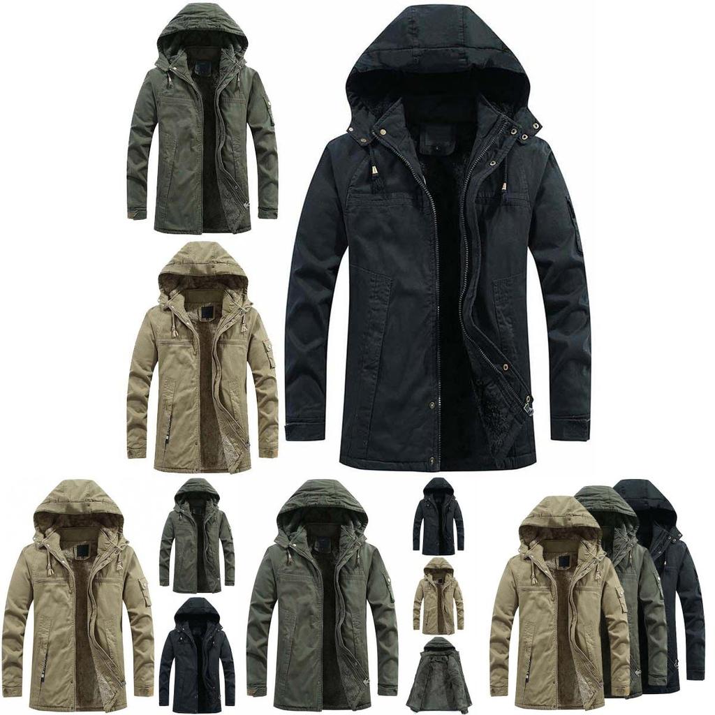 Luxuriously Faux Fur Lined Men's Parka Coat Hoodie Zipper Winter Jacket