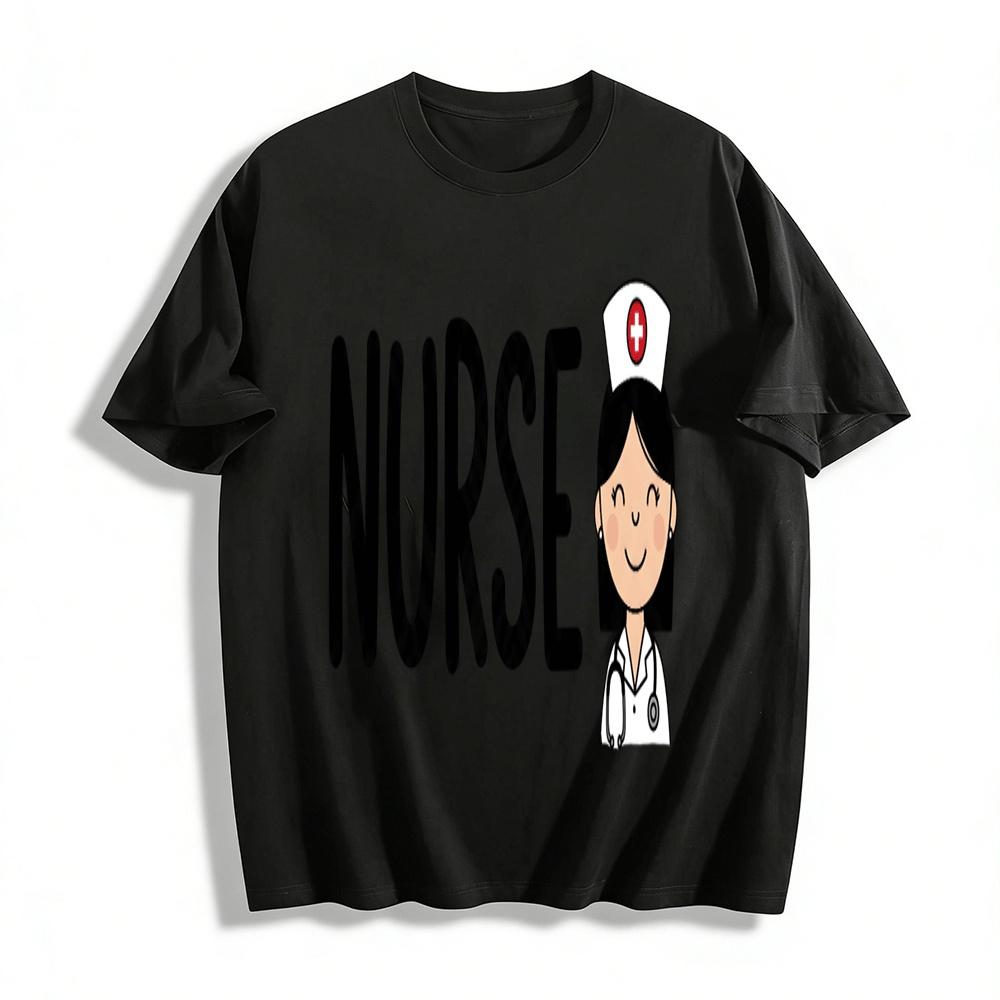 

Cute Nurse Graphic Print Casual Crewneck Top Pure cotton T-shirt XXS