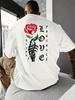 Unisex O Neck Tee Skeleton Hand Red Rose Back Print Cotton Short Sleeve Loose Summer Street Breathable Daily Casual Basic Wear Top