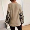 Harajuku Leopard Printing Stitching V-neck Sweater Autumn Winter Casual Loose Knitted Sweaters Tops for Women Bottoming Pullover