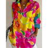 New Fashion Women's Casual Long Sleeve Shirt Multi-colored Flowers Bright Blossom Vibrant Printing