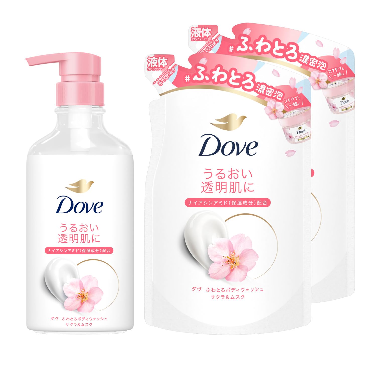 

[Set] Dove Body Soap, Soft & Creamy Body Wash, Sakura & Musk, Bottle + Refill 450g + 340g x 2