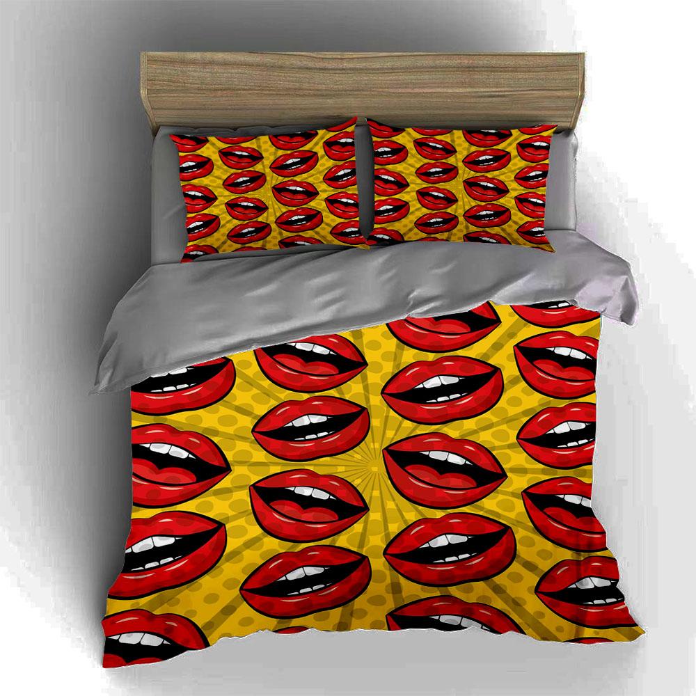 Pop art lips Bedding Duvet cover sets Duvet covers Pillowcases gifts (1 * Duvet Cover 2 * Pillowcases, without duvet insert)