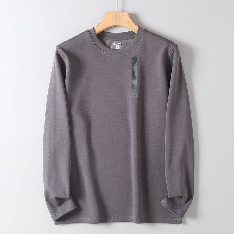 Trade Original Order Tail Goods Composite Long sleeve Pullover Fleece-lined Autumn and Winter Men's Solid Warm Loose round Neck T-shirt Fashion