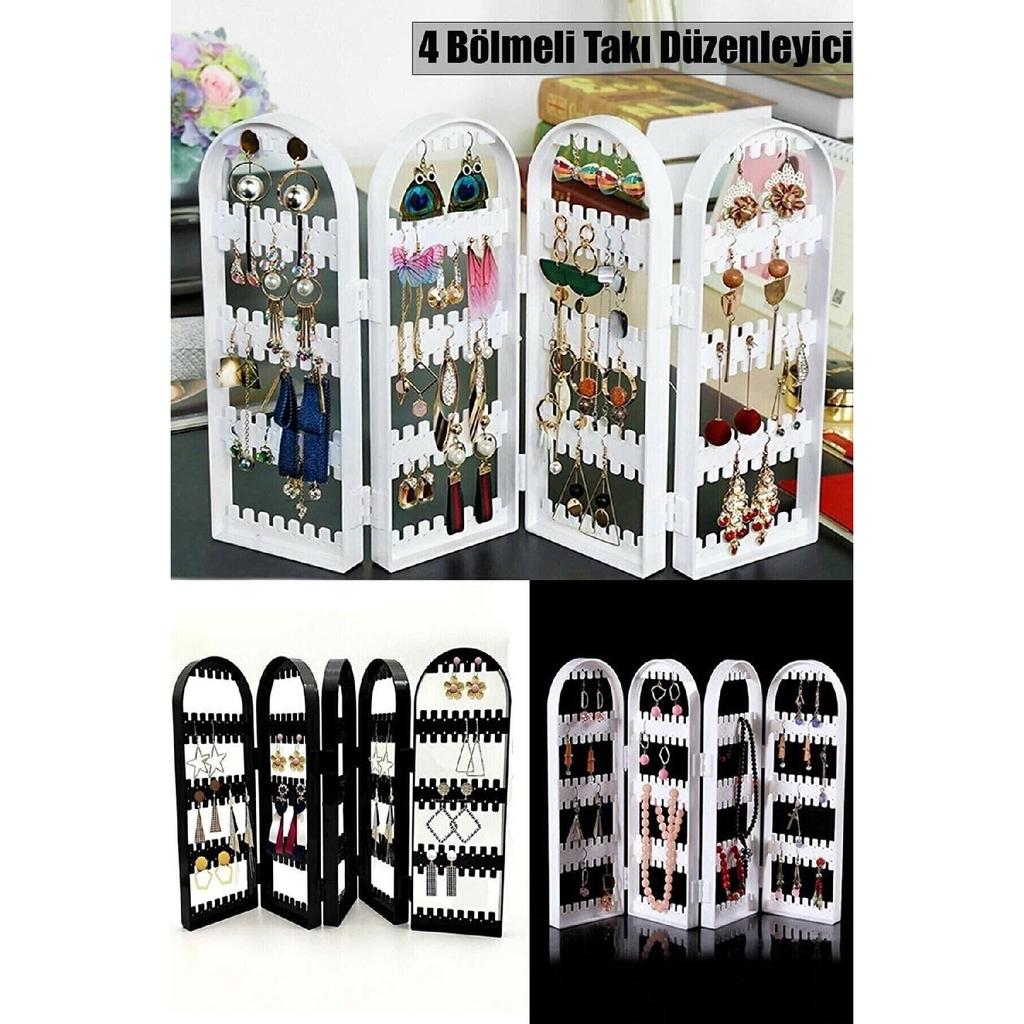 Arispa 4 Compartment Jewelry Organizer Jewelry Organizer Clasp Earring Organizer Stand White