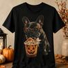 Vintage Halloween Französische Bulldogge Kaffee Comfort Colors T-Shirt Spukiger Kürbis Getränk Hund Tee Geschenk für Bulldoggen-Liebhaber