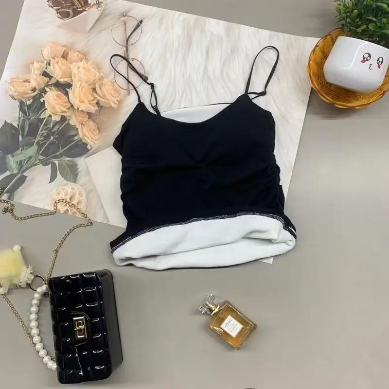 

Женский теплый жилет-комбинезон с плиссированной накладкой на грудь - облегающий крой, бархат, красивая спинка One size [80-125 catties] чёрный