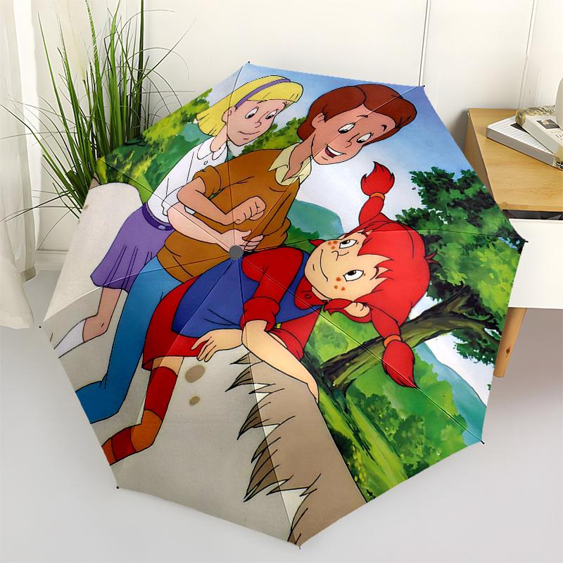 

Pippi Longstocking Themed Travel Umbrella-8 Ribs Automatic Opening and Closing, Portable Folding Design, Compact and Stylish Umbrella Suitab