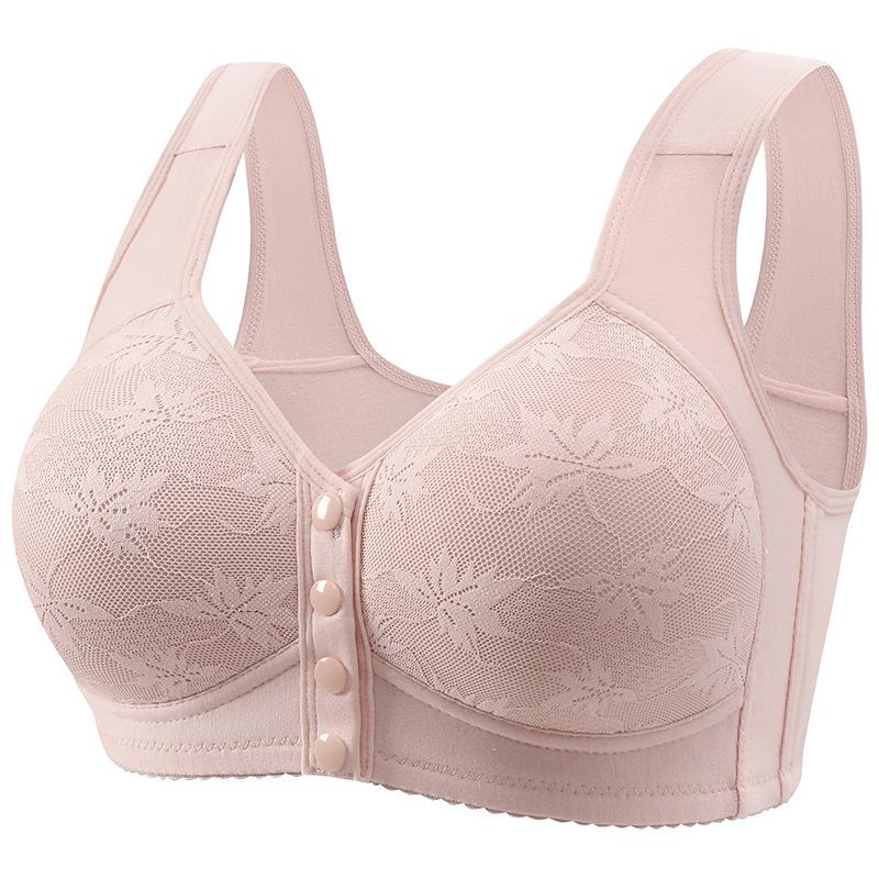 Plus Size Front-Buckle Cotton Vest Bra: Soft, Wire-Free, Breathable Print for Middle-Aged & Elderly.