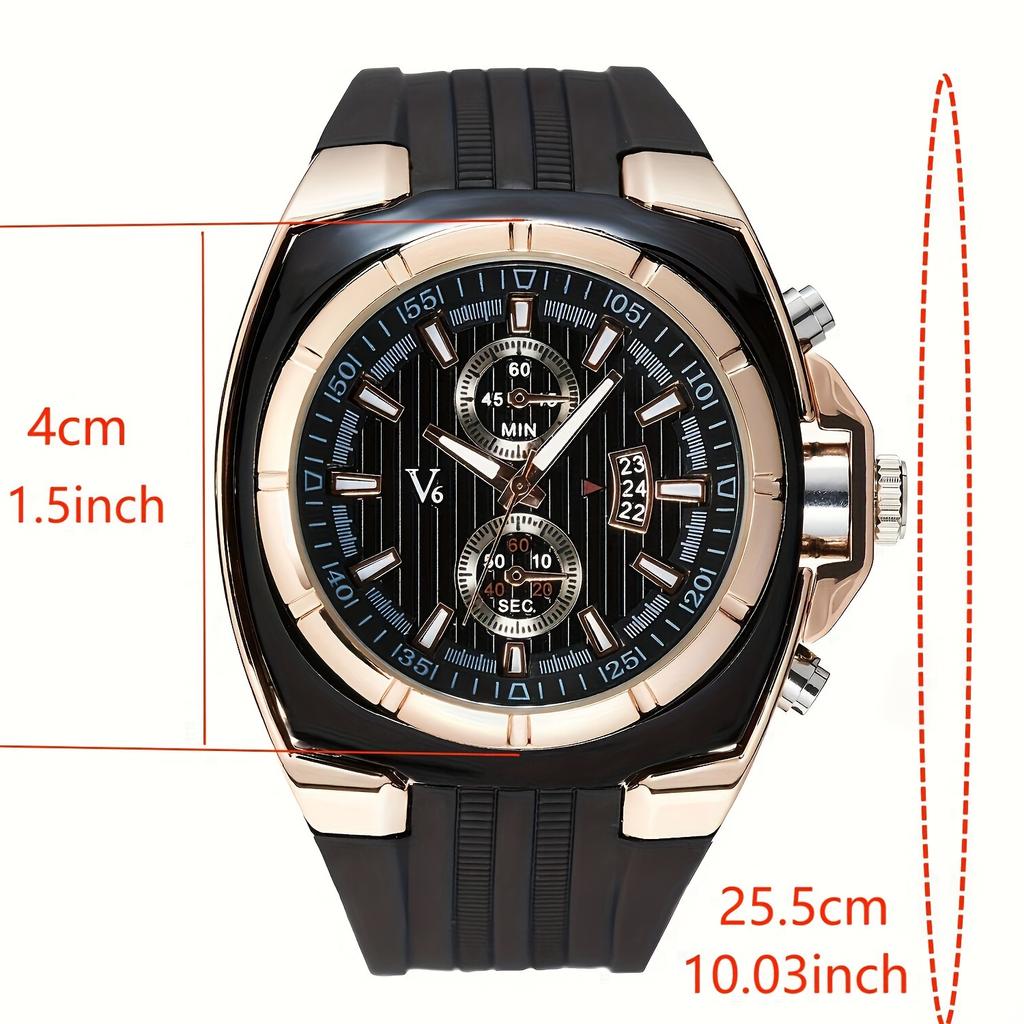 New silicone fashionable outdoor sports watch for men's three eye calendar multifunctional large dial quartz men's watch