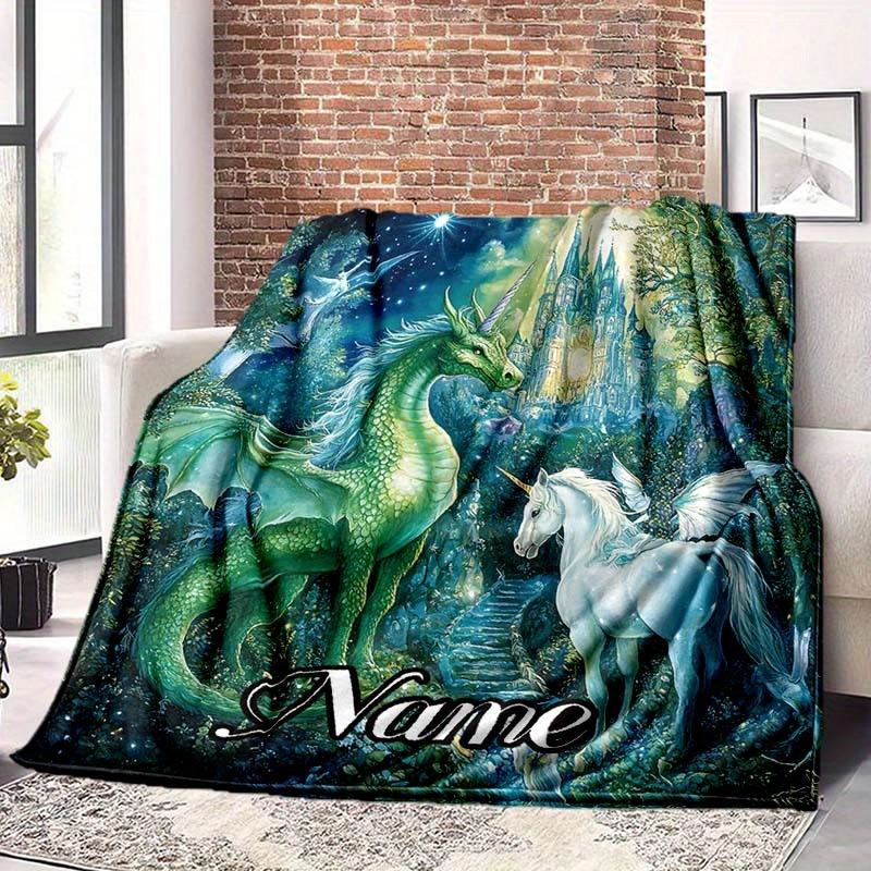 Fantasy Unicorn Customize Your Name Blanket Used For Chair Office Sofa Bed Camping Soft And Warm Giving Friends And Relatives Birthday Graduation Gift