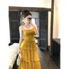Kumikumi Design Sense Mesh Patchwork Sling Dress Women Summer Seaside Holiday Style High Waist Slimming Long dress